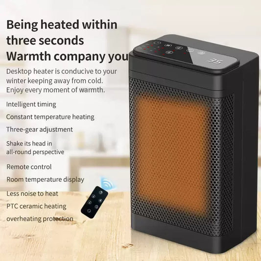 LED Touch Screen Ceramic Heater Fan – PTC Heating Technology with Remote Control, 3-Speed Electric Heater for Home & Desktop Use
