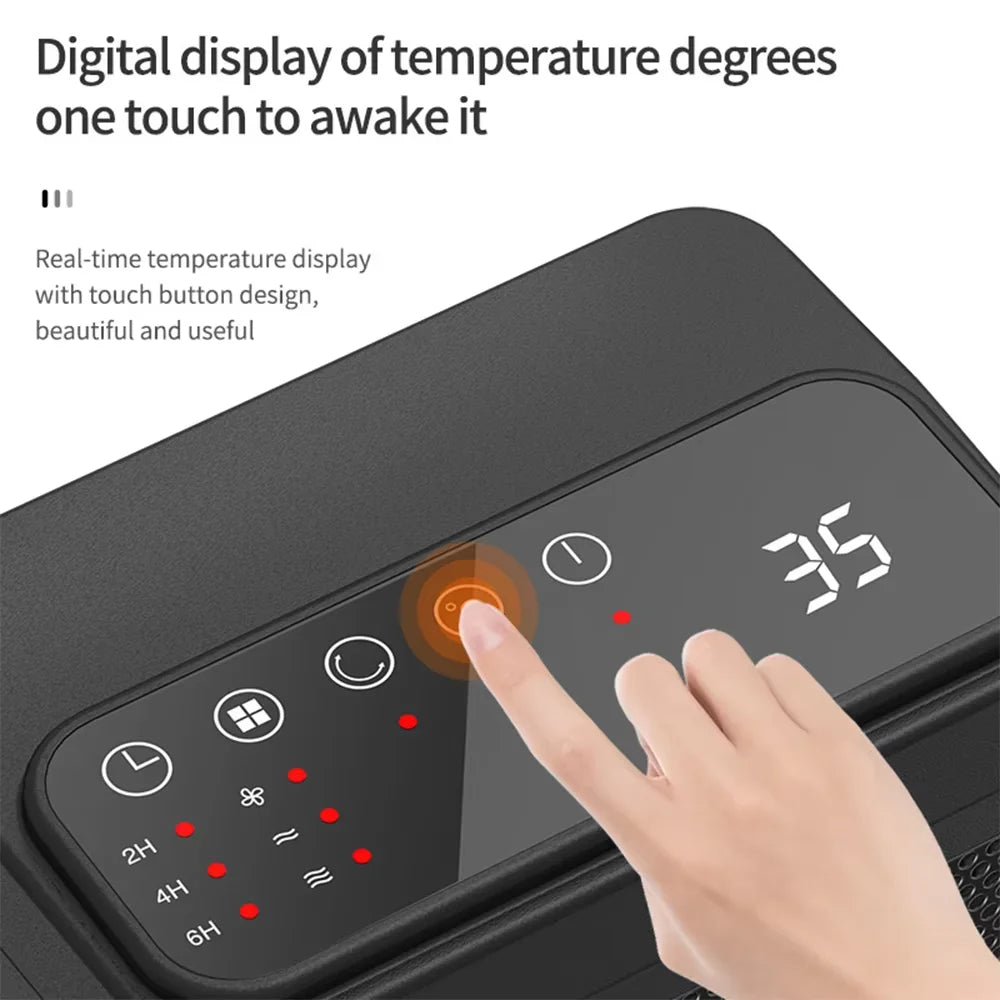 LED Touch Screen Ceramic Heater Fan – PTC Heating Technology with Remote Control, 3-Speed Electric Heater for Home & Desktop Use
